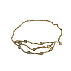 Gold Tone Medallion Chain Hip Belt Womens 41 in Engraved Hook Closure Adjustable